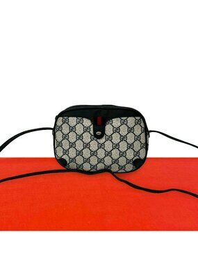 Gucci Vintage Sherry Line GG Logo Leather Shoulder Bag Pochette Navy